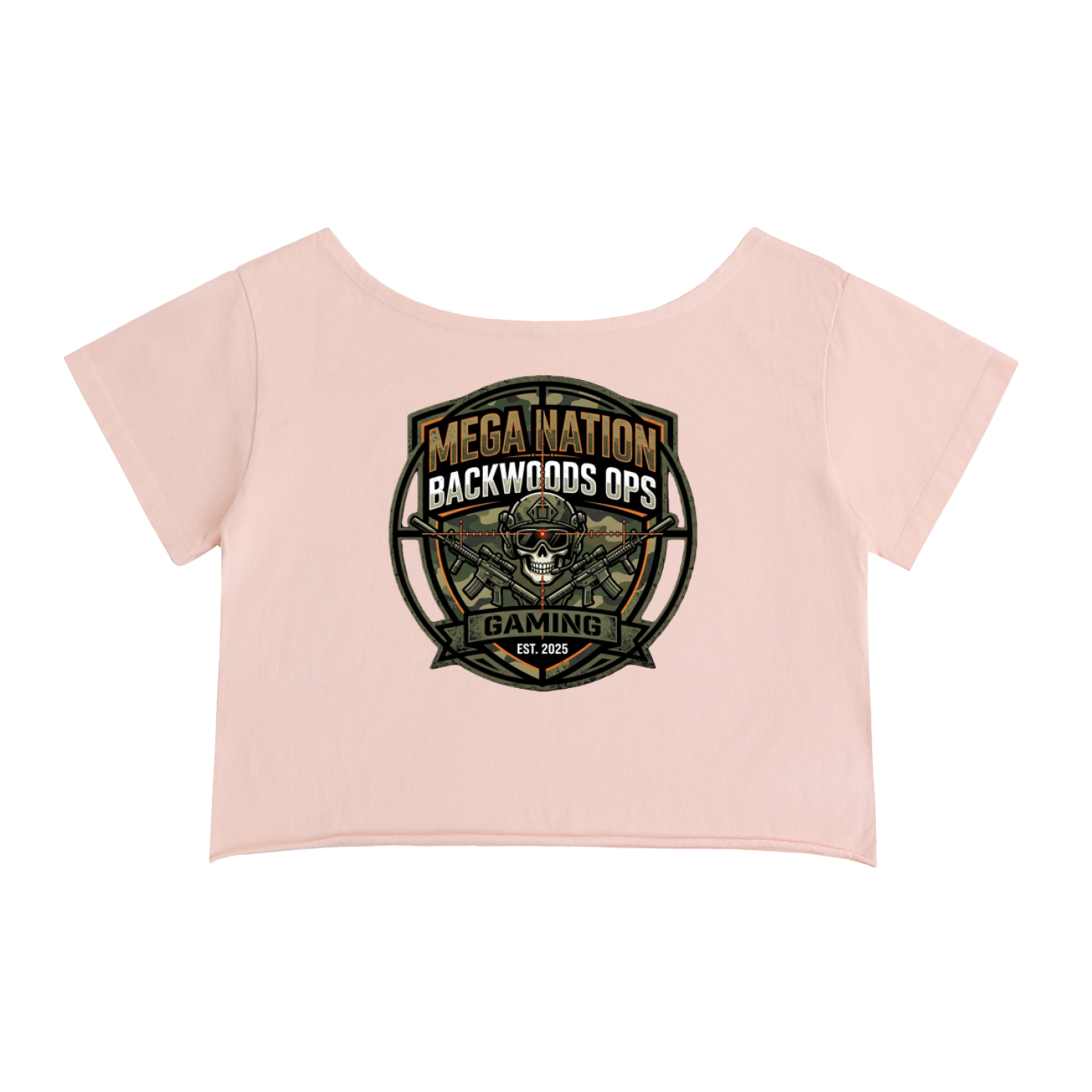 MNA Backwoods Ops (Front and Back Logo) Off-Shoulder Cropped T-Shirt (4 colors)