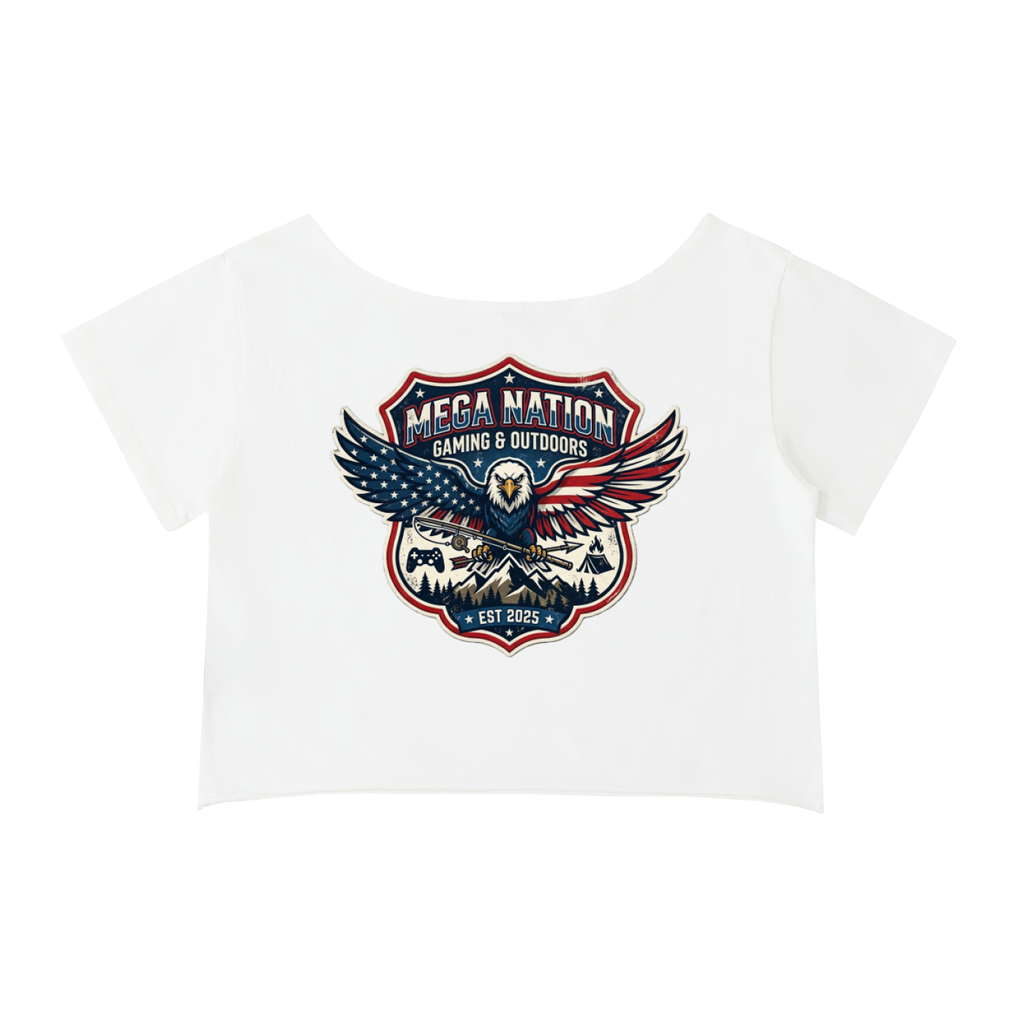 MNA Eagle Gaming & Outdoors (Front and Back Logo) Off-Shoulder Cropped T-Shirt (4 colors)