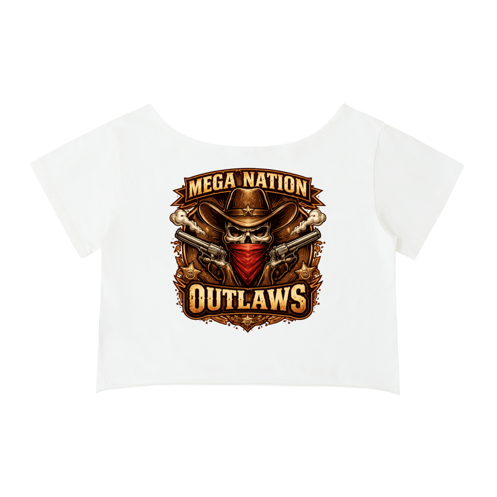 MNA Outlaws (Front and Back Logo) Off-Shoulder Cropped T-Shirt (5 colors)