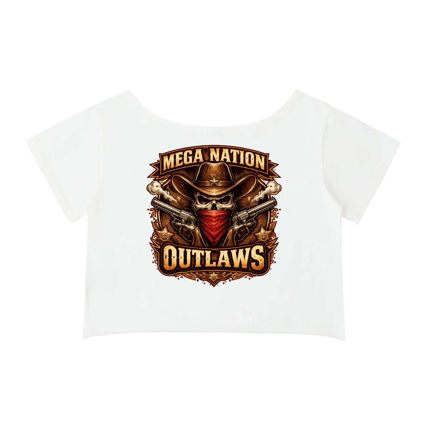 MNA Outlaws (Front and Back Logo) Off-Shoulder Cropped T-Shirt (5 colors)