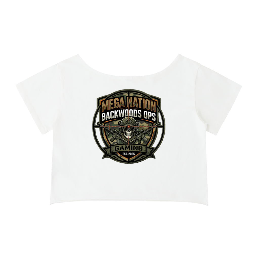 MNA Backwoods Ops (Front and Back Logo) Off-Shoulder Cropped T-Shirt (4 colors)