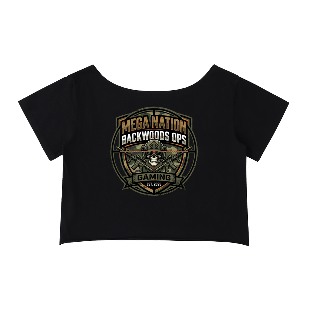 MNA Backwoods Ops (Front and Back Logo) Off-Shoulder Cropped T-Shirt (4 colors)