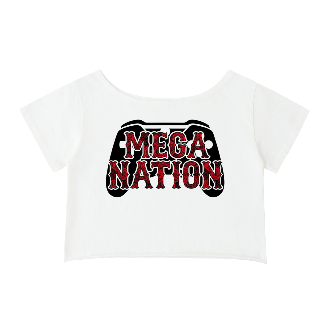Mega Nation Gaming Controller Off-Shoulder Cropped T-Shirt (2 colors)