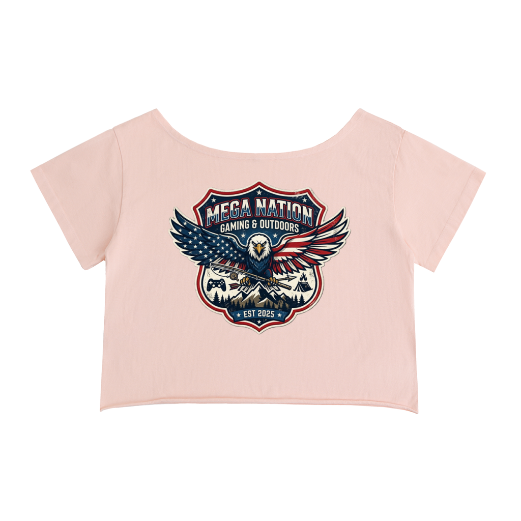 MNA Eagle Gaming & Outdoors (Front and Back Logo) Off-Shoulder Cropped T-Shirt (4 colors)