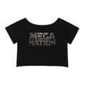 Mega Nation Damaged Plate Off-Shoulder Cropped T-Shirt (4 colors)
