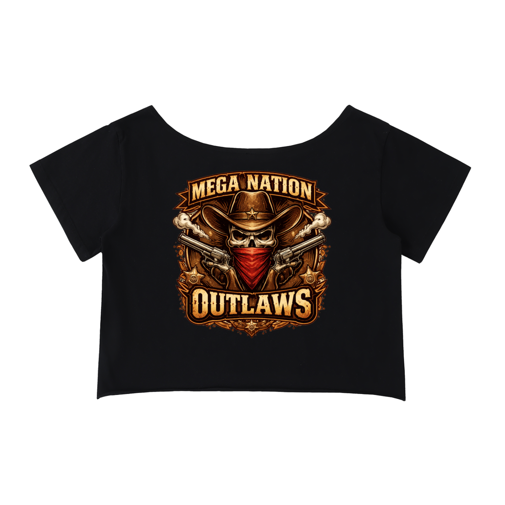 MNA Outlaws (Front and Back Logo) Off-Shoulder Cropped T-Shirt (5 colors)