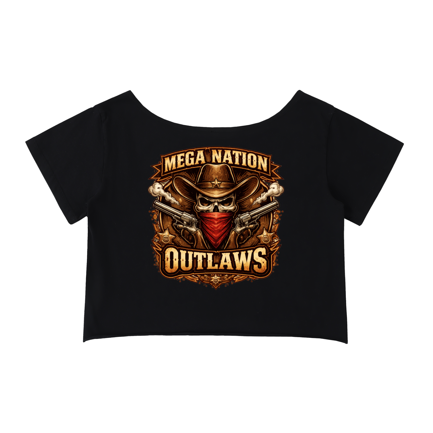 MNA Outlaws (Front and Back Logo) Off-Shoulder Cropped T-Shirt (5 colors)