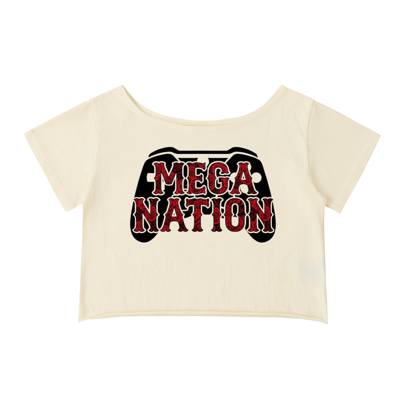 Mega Nation Gaming Controller Off-Shoulder Cropped T-Shirt (2 colors)