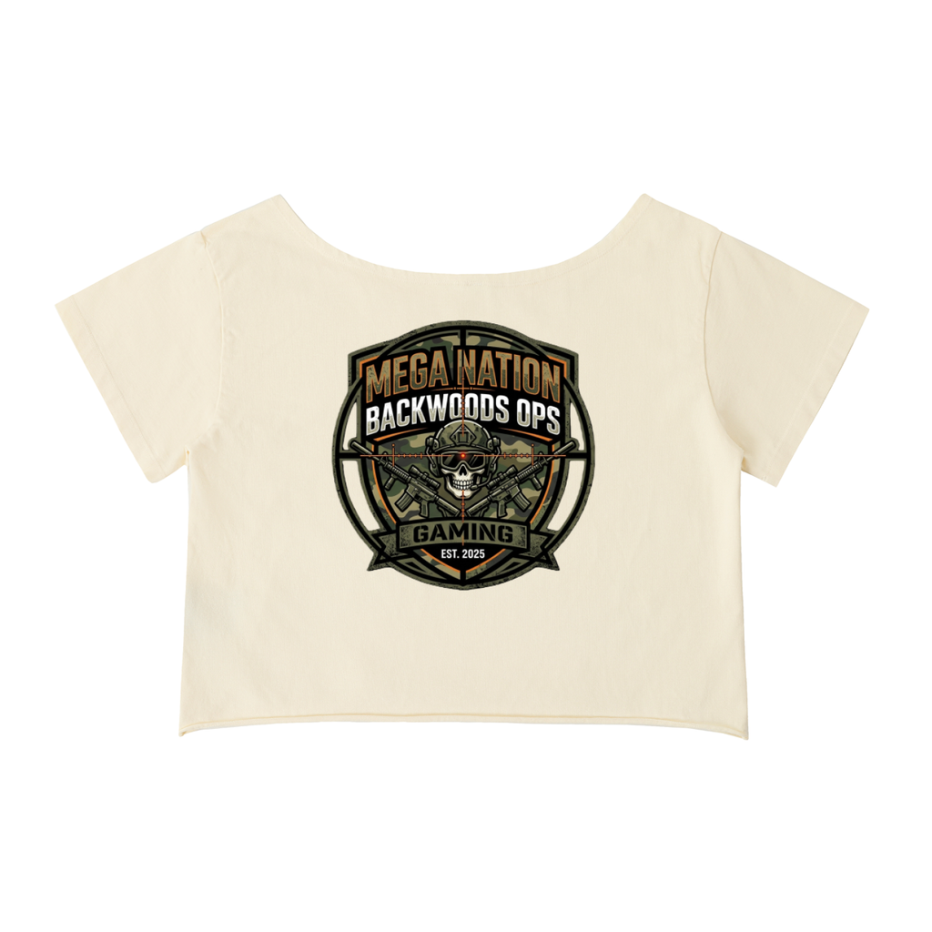MNA Backwoods Ops (Front and Back Logo) Off-Shoulder Cropped T-Shirt (4 colors)