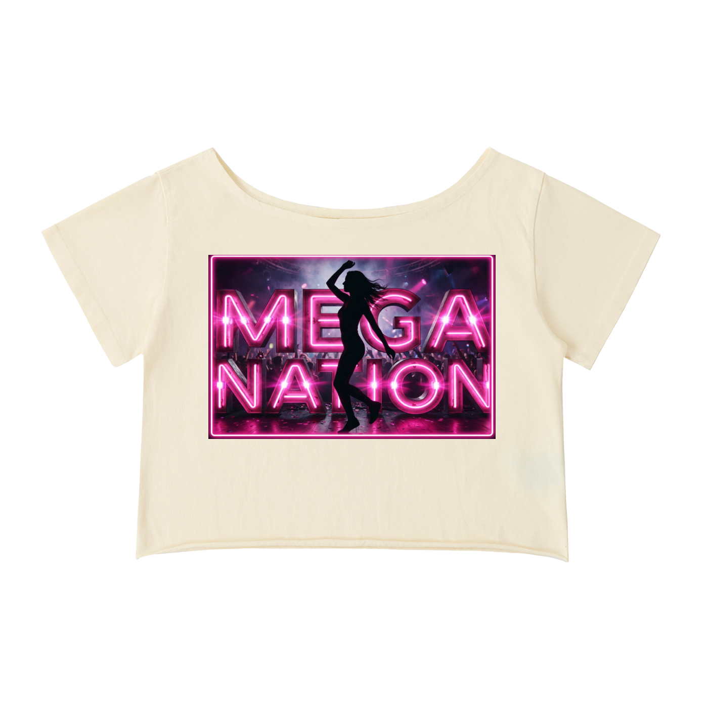 Mega Nation Neon Dancer Off-Shoulder Cropped T-Shirt (3 colors)