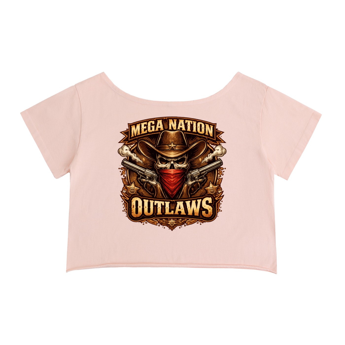 MNA Outlaws (Front and Back Logo) Off-Shoulder Cropped T-Shirt (5 colors)