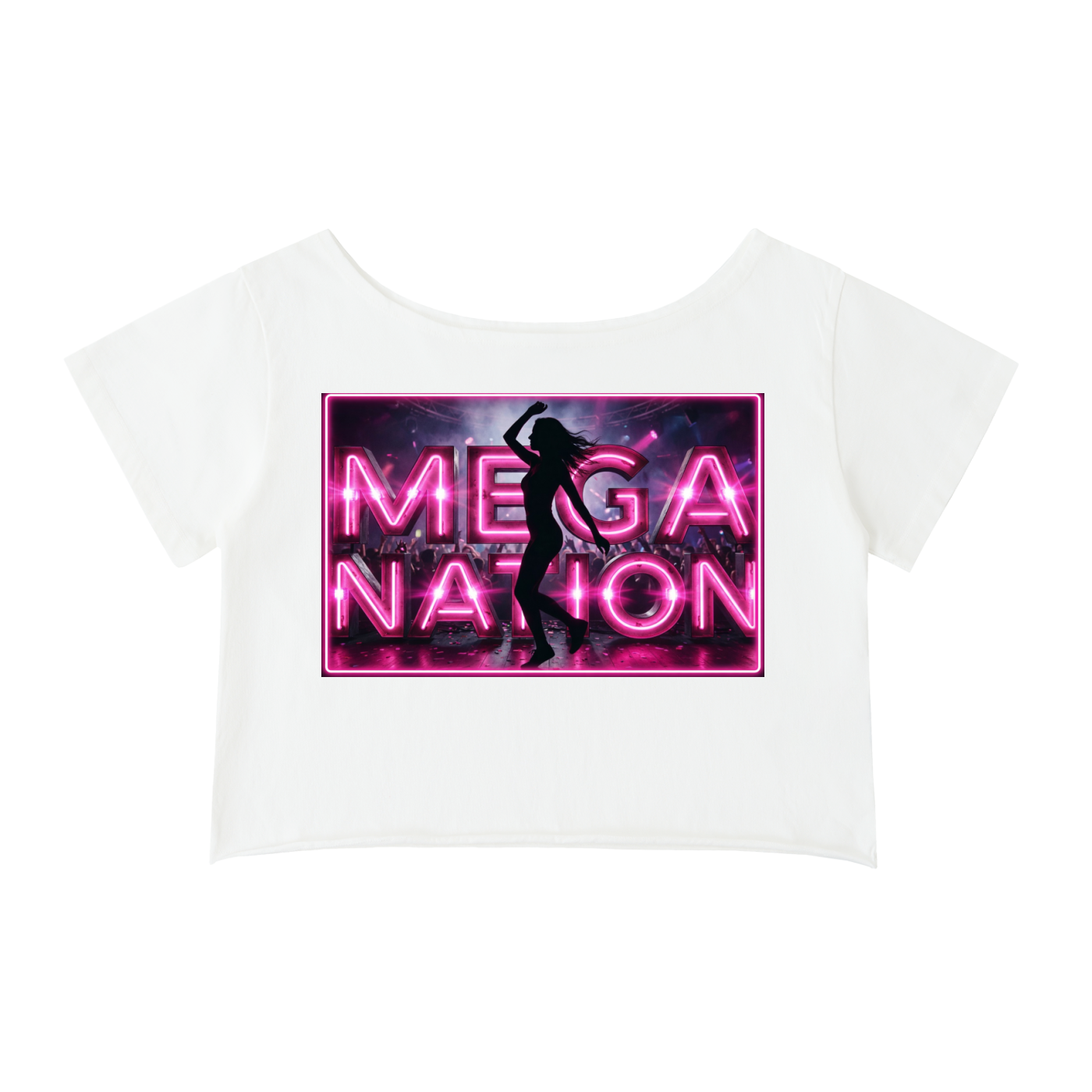 Mega Nation Neon Dancer Off-Shoulder Cropped T-Shirt (3 colors)
